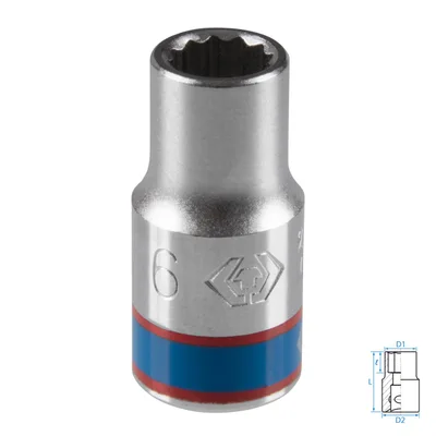 Головка торцевая стандартная двенадцатигранная 1/4", 6 мм KING TONY 233006M