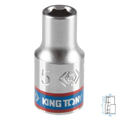 Головка торцевая стандартная шестигранная 1/4", 5 мм KING TONY 233505M