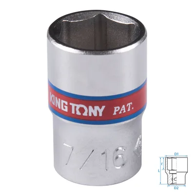 Головка торцевая стандартная шестигранная 1/4", 7/16", дюймовая KING TONY 233514S