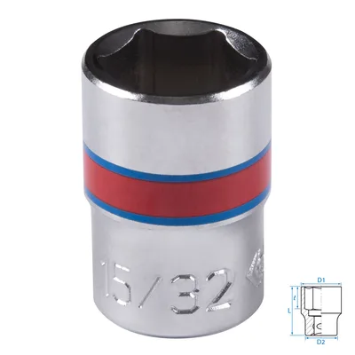 Головка торцевая стандартная шестигранная 1/4", 15/32", дюймовая KING TONY 233515S