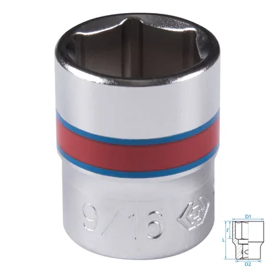 Головка торцевая стандартная шестигранная 1/4", 9/16", дюймовая KING TONY 233518S