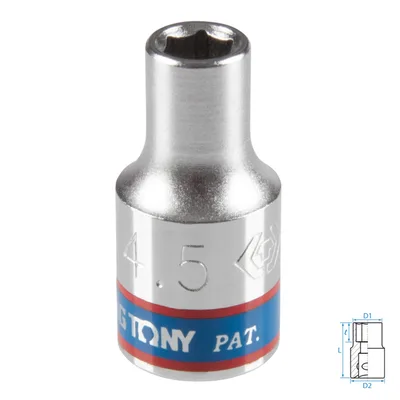 Головка торцевая стандартная шестигранная 1/4", 4,5 мм KING TONY 233545M