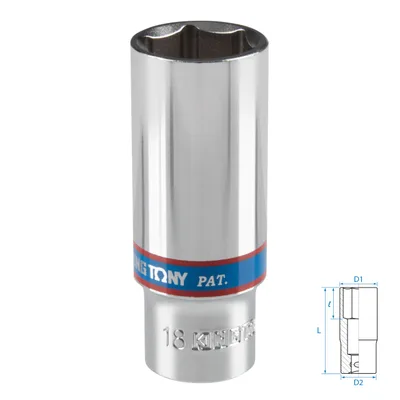 Головка торцевая глубокая шестигранная 3/8", 18 мм KING TONY 323518M