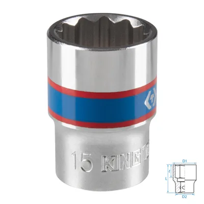 Головка торцевая стандартная двенадцатигранная 3/8", 15 мм KING TONY 333015M