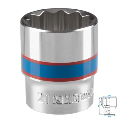 Головка торцевая стандартная двенадцатигранная 3/8", 21 мм KING TONY 333021M