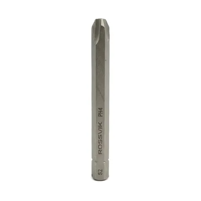 Бита крестовая ROSSVIK 8080PH4, PH4, 80 мм, 5/16", сплав S2 (10шт в коробке)