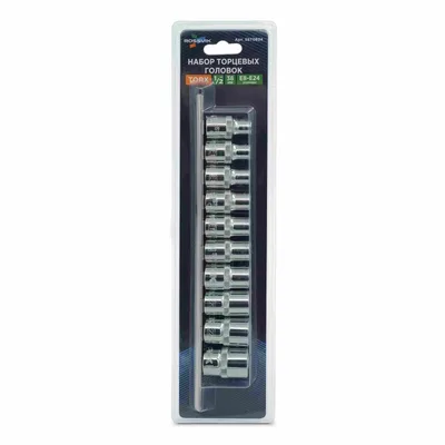 Набор головок на держателе ROSSVIK SST1024, 1/2", TORX E10-E24, L-80 мм, 9 предметов