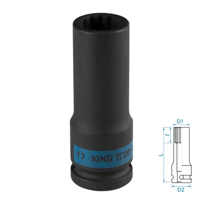 Головка торцевая ударная глубокая двенадцатигранная 1/2", 17 мм KING TONY 443017M
