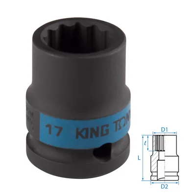 Головка торцевая ударная двенадцатигранная 1/2", 17 мм KING TONY 453017M