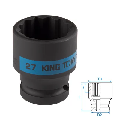 Головка торцевая ударная двенадцатигранная 1/2", 27 мм KING TONY 453027M
